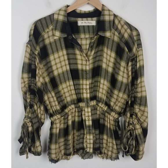 Free People We the Free Sz. S Pacific Dawn Top Wool Blend Green Plaid Top - Picture 3 of 10
